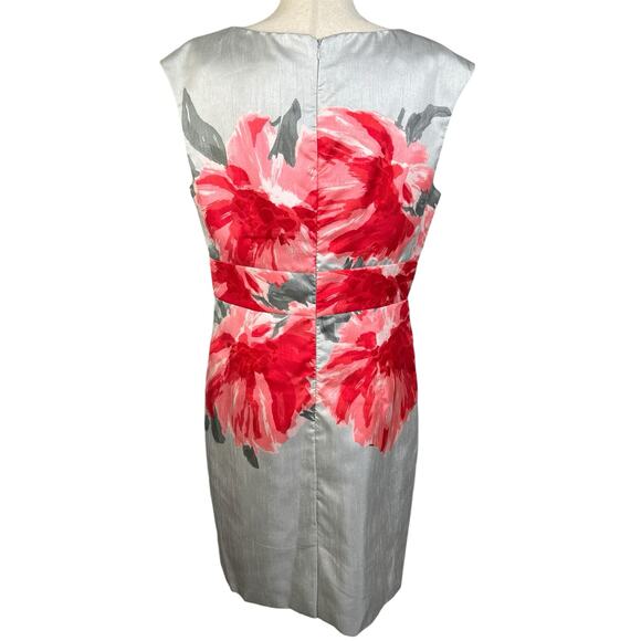 SD Collection Women's Size 14 Silver Pink Red Floral Sleeveless Sheath Dress - Picture 8 of 12